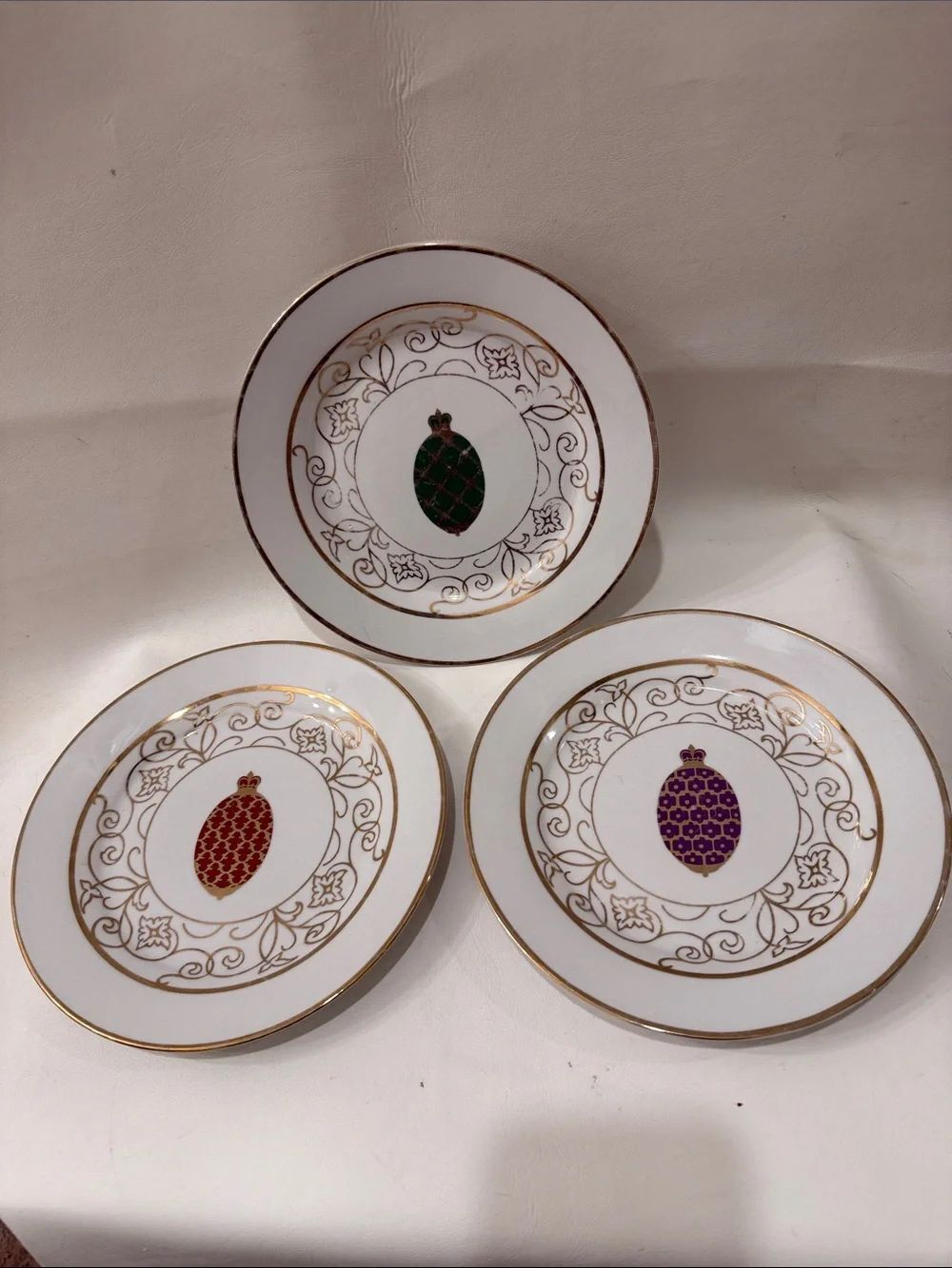 Formalities Imperial Egg Collection 3 White Porcelain Accent Plates Gold Trim